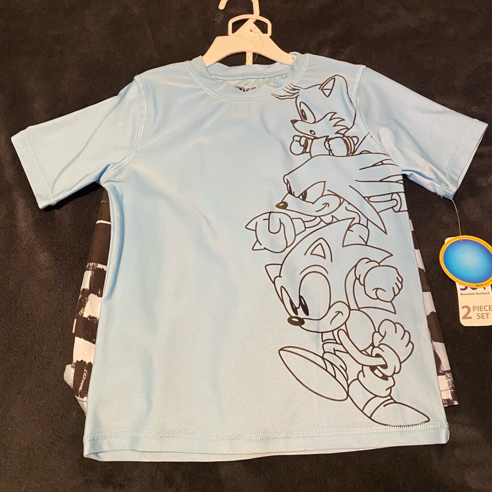 Blue Kids Sonic Graphic Tee - 2 Piece Swim Set